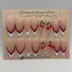 Red frenchie nails cherry long almond